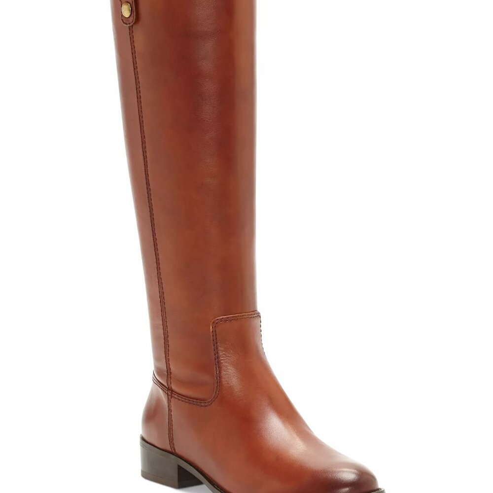 INC Women's Cognac Brown Leather Knee-High Boots NWT in BOX, Wide Calf Size 8